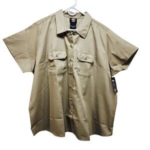 Dickies Womens 574 Original Fit Work Shirt 3X Khaki Button Down Short Sleeve